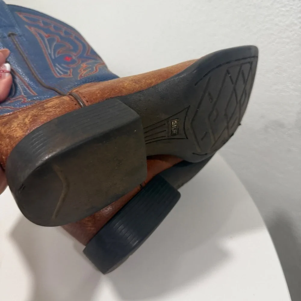 Ariat Kids Brown Blue Leather Western Cowboy Boots 10009453 Size 1